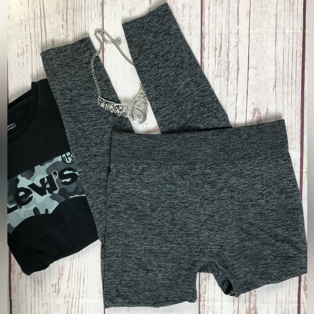 Time & Tru Cozy Fleece Gray Leggings and BONUS NWT Silver Geo Stretch Bracelet